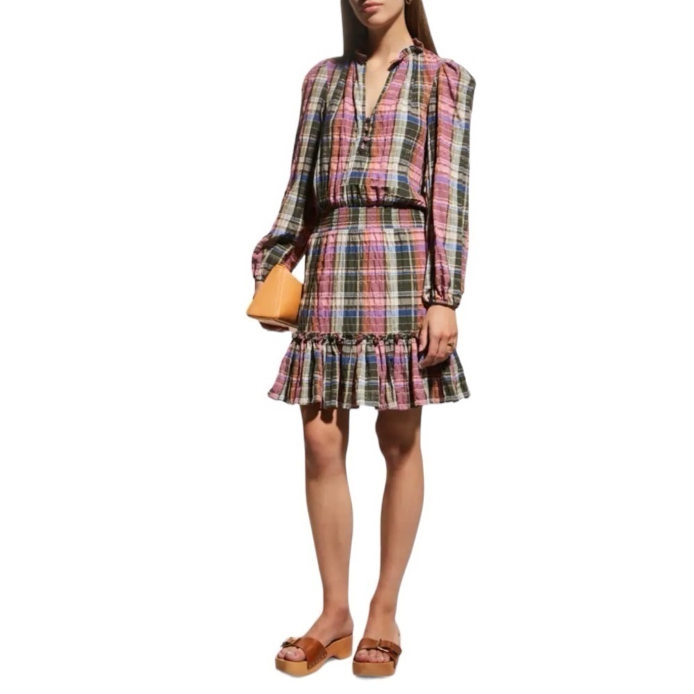 VERONICA BEARD Destiny Dress Plaid Ruffle Collar Size 4 NEW